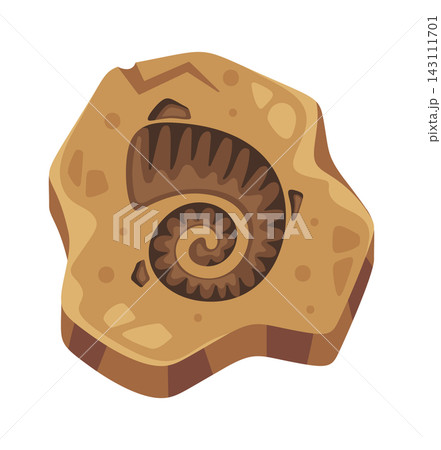Fossil Ammonite In Rock Cartoon Style 143111701