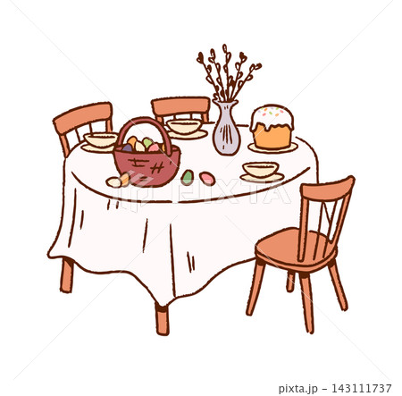 Table Easter Brunch Setting Hand Drawn 143111737
