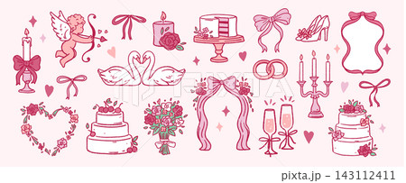 Wedding Elements Set Romantic Doodle Line Art 143112411