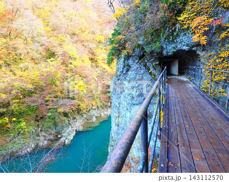断崖を縫う木道と岩のトンネル 抱き返り渓谷の遊歩道 断崖を縫う木道と岩のトンネル 抱き返り渓谷の遊歩道 143112570