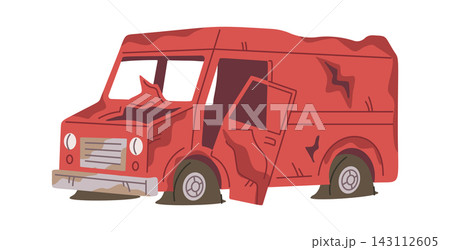 Van Scrap Junkyard Wreck Cartoon Style Van Scrap Junkyard Wreck Cartoon Style 143112605
