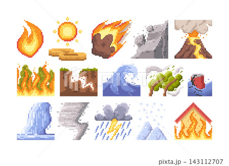 Disaster Icons Set Pixel Art 143112707