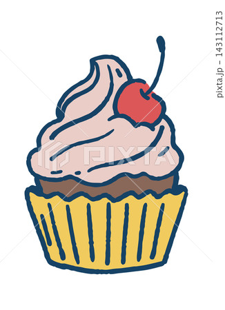 Cupcake With Cherry Topping Hand Drawn Cartoon Cupcake With Cherry Topping Hand Drawn Cartoon 143112713