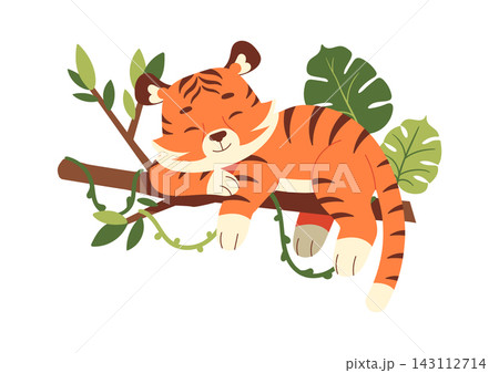 Tiger Sleeping On Branch Cartoon Style Tiger Sleeping On Branch Cartoon Style 143112714