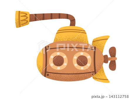 Submarine With Periscope Retro Cartoon Style Submarine With Periscope Retro Cartoon Style 143112758