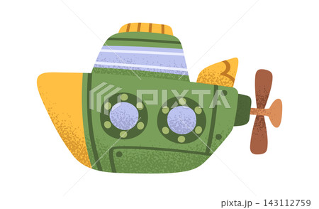 Submarine Sailing Underwater Cartoon Style 143112759