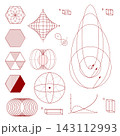 Geometric construction diagrams with orbital curves, hexagonal forms and analytical graphics. 143112993