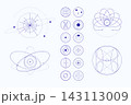 Collection of orbital path diagrams with geometric structures and scientific layouts. 143113009