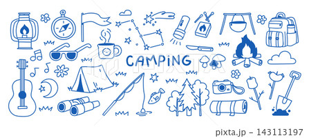 Camping Doodle Set Outdoor Elements Line Art Camping Doodle Set Outdoor Elements Line Art 143113197