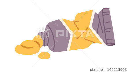 Paint Tube Squeezed With Spill Cartoon 143113908