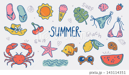 Summer Doodle Elements Set Hand Drawn 143114351