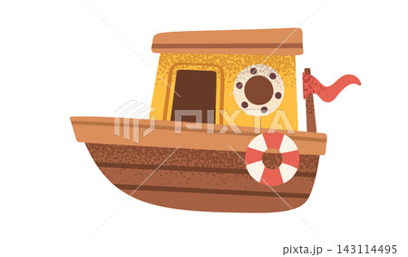 Boat With Lifebuoy And Porthole Cartoon Boat With Lifebuoy And Porthole Cartoon 143114495