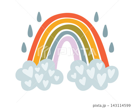 Rainbow With Clouds And Raindrops Cartoon 143114599