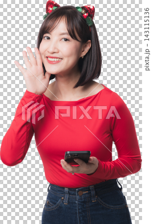 Happy young asian woman holding smartphone cheering holiday offer discount promoting seasonal christmas sale black friday shopping deal event standing against isolated plain background Happy young asian woman holding smartphone cheering holiday offer discount promoting seasonal christmas sale black friday shopping deal event standing against isolated plain background 143115136
