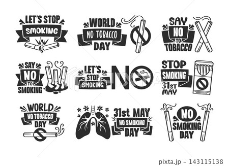 No Smoking Awareness Badges Set Cartoon 143115138