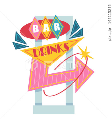 Neon Bar Sign Arrow With Retro Style Neon Bar Sign Arrow With Retro Style 143115256