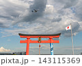 羽田平和の大鳥居と空を飛ぶ飛行機 羽田平和の大鳥居と空を飛ぶ飛行機 143115369