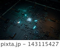 AI chips connecting on a circuit board. 3d render 143115427