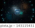 AI neural engine chip processing data on circuit board. 3d render 143115431