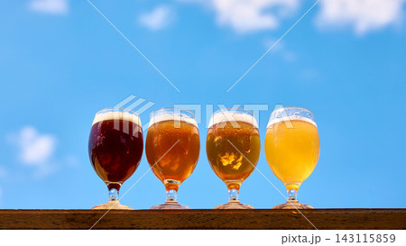 Assorted craft beer glasses for brewery menu and beverage branding. Assorted craft beer glasses for brewery menu and beverage branding. 143115859