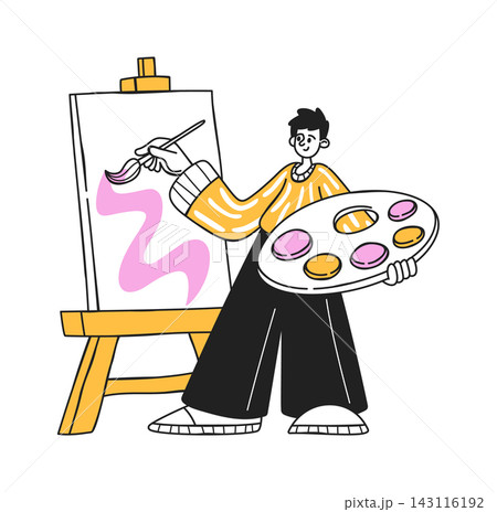 Artist Painting On Easel Cartoon Artist Painting On Easel Cartoon 143116192