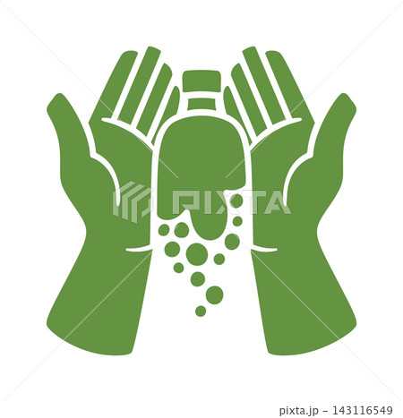 Bottle Protected By Hands Sustainability Emblem 143116549