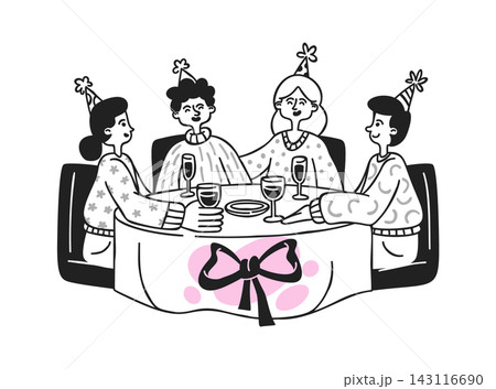 People Celebrating New Year Dinner Cartoon 143116690