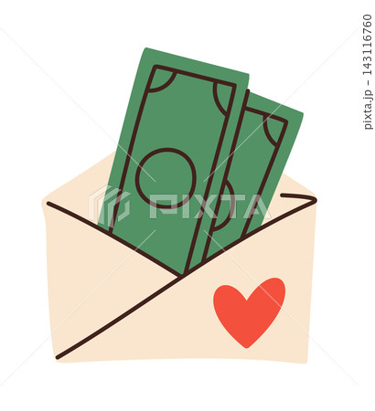 Donation Envelope With Cash Cartoon Style Donation Envelope With Cash Cartoon Style 143116760