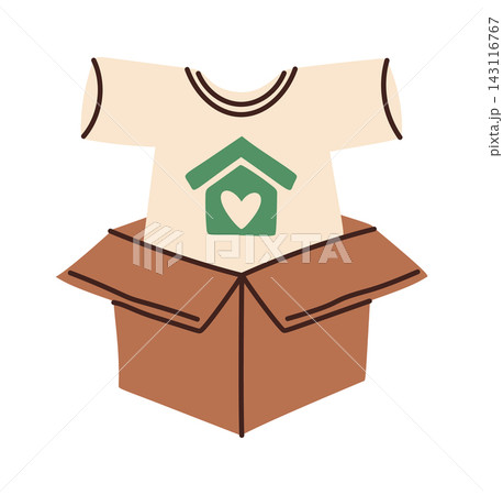 Donation Box With Charity Shirt Cartoon Donation Box With Charity Shirt Cartoon 143116767