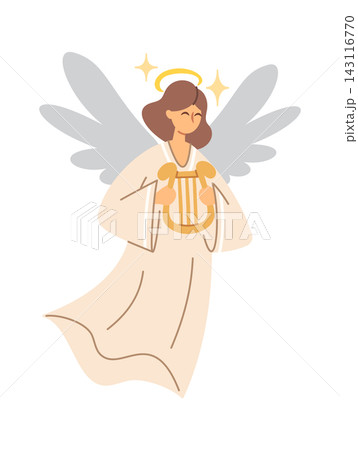 Angel Playing Harp With Wings Cartoon 143116770