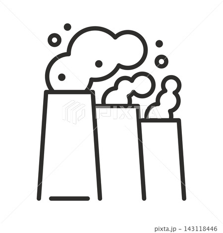 Industrial air pollution icon, illustration of smoke from factory chimneys, environmental pollution symbol, linear design for environmental education 143118446