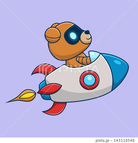 Cute bear robot riding on rocket. Vector cartoon illustration 143118548
