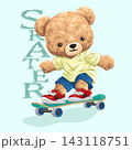 Vector illustration of cute teddy bear skateboarding. Original hand drawn concept 143118751