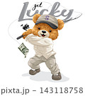Vector illustration of cute teddy bear fishing a money. Original hand drawn concept 143118758