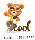 Vector illustration of fashionable teddy bear doing selfie with smartphone. Original hand drawn 143118759