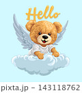 Vector illustration of cute teddy bear with angel wing on clouds 143118762