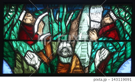 God, the Creator of all life, detail of stained glass window by Sieger Koder in church of Saint John in Piflas, Germany 143119091