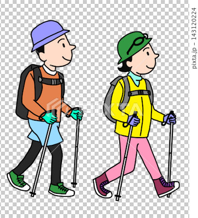 ハイキング・トレッキング・登山を楽しむ男女のイラスト 143120224