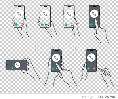 Illustration of a hand operating a smartphone during a call. Illustration of a hand operating a smartphone during a call. 143120790