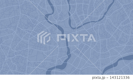 Layered overhead city layout. City map with winding rivers and light roads, detailed vector cartography background 143121336