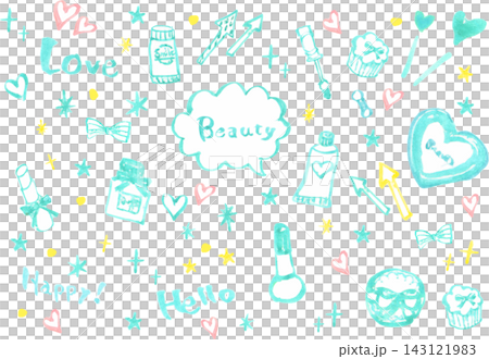 手描きの可愛いコスメの水彩イラストセット 手描きの可愛いコスメの水彩イラストセット 143121983