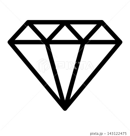 Black outline diamond or gem icon. Simple flat vector sign. Symbol of treasure, preciousness and luxury. 143122475
