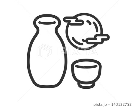 月見酒のアイコン（線画）のイラスト 143122752