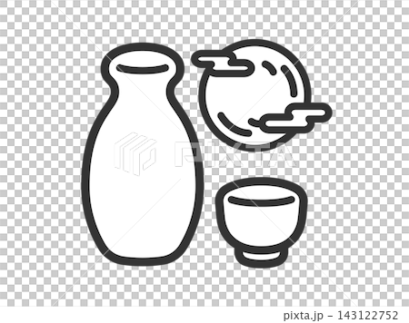 月見酒のアイコン（線画）のイラスト 143122752