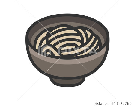丼に入った、蕎麦のアイコン（線画カラー）のイラスト 143122760