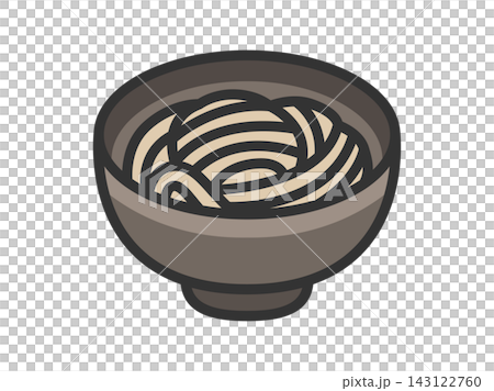 丼に入った、蕎麦のアイコン（線画カラー）のイラスト 143122760