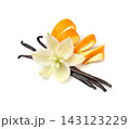 Vanilla stick with oranges zent on white backgrounds 143123229