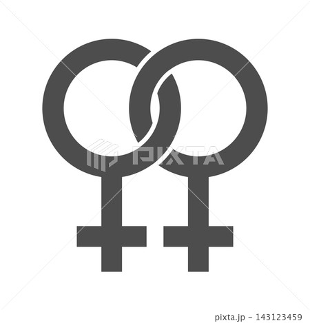 Heterosexual pair sign - connected male and female gender signs. Simple flat grey vector icon. 143123459