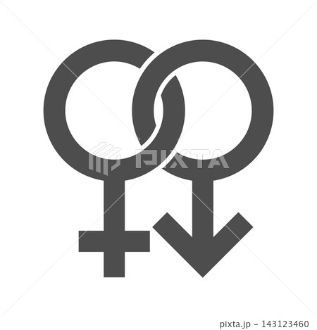 Heterosexual pair sign - connected male and female gender signs. Simple flat grey vector icon. Heterosexual pair sign - connected male and female gender signs. Simple flat grey vector icon. 143123460