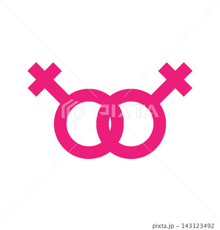 Lesbian sign - two connected female gender signs. Simple flat pink vector icon. Lesbian sign - two connected female gender signs. Simple flat pink vector icon. 143123492
